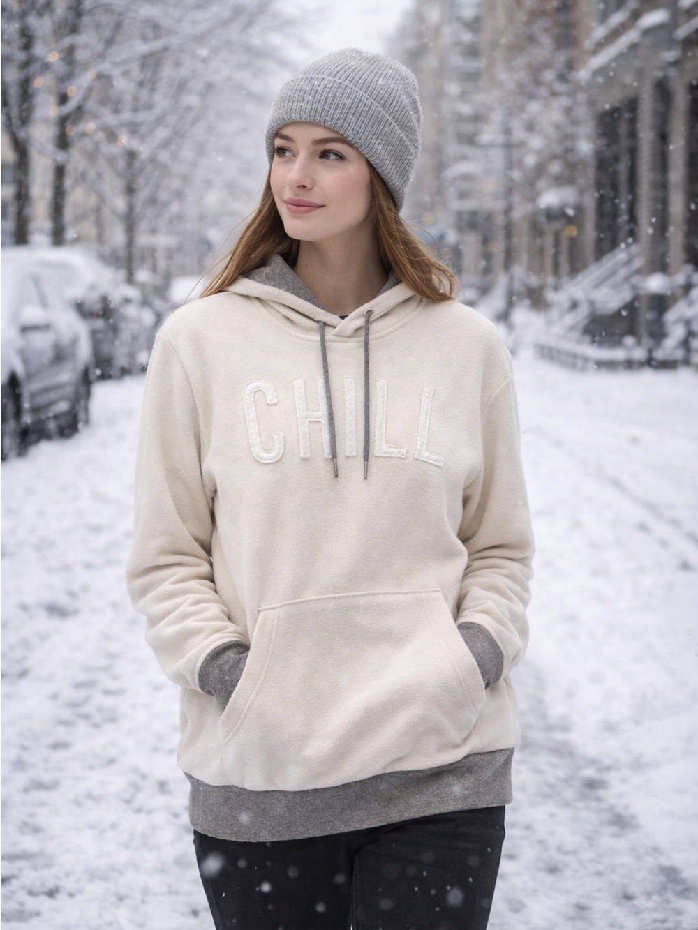Old Navy Cream and Gray Chill Hoodie